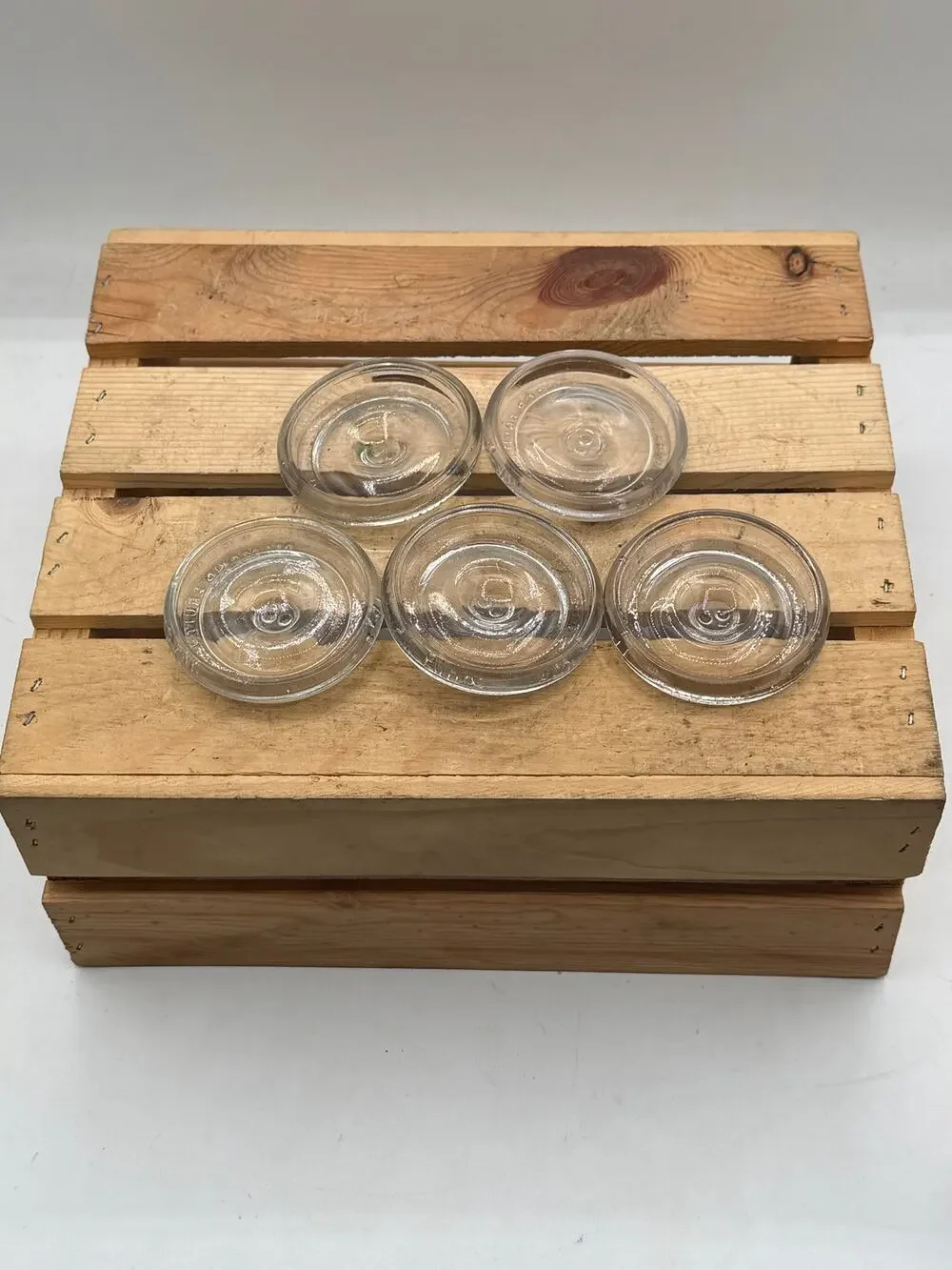 Lot of 5 Antique Glass Fruit Jar Lids - Diamond Fruit Jar/A.G. Smalley Co Boston